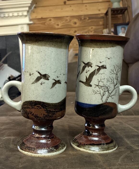 Otagiri Other - Two Vintage Otagiri Studio Pottery Footed Handle Geese Mugs